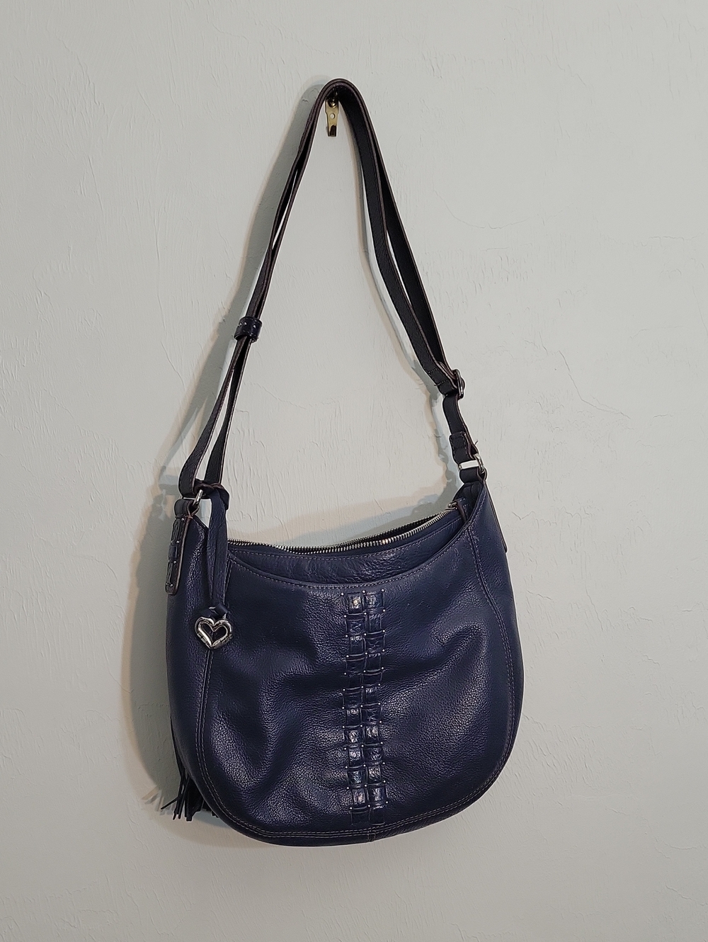 Vintage- Brighton Deep Navy Leather Shoulder Hobo with Heart Charm